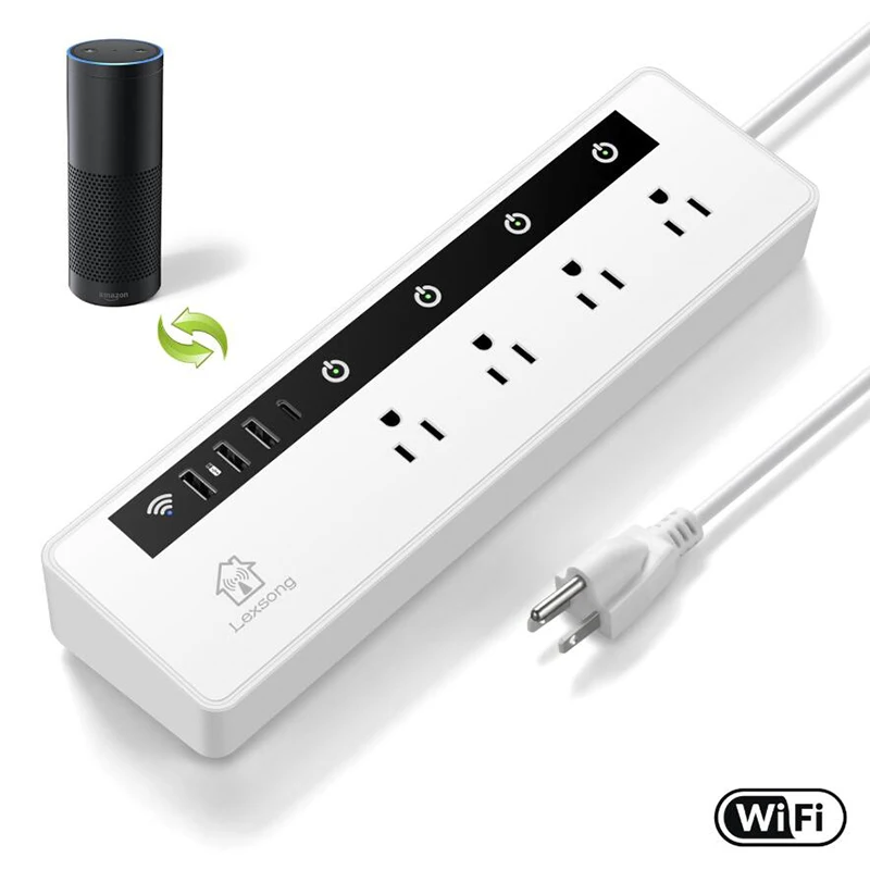 WiFi smart power Strip/сетевой фильтр US/Japanese, голосовое управление Alexa, дистанционное хранение, домашний таймер, с 4 гнездами 3 USB+ type-c - Цвет: Белый
