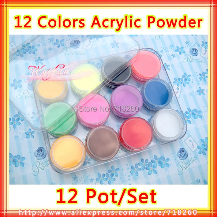 12Pot/Set 12 Различных Цветов Акриловая Пудра Builder Nail Art Set украшения - Цена: 