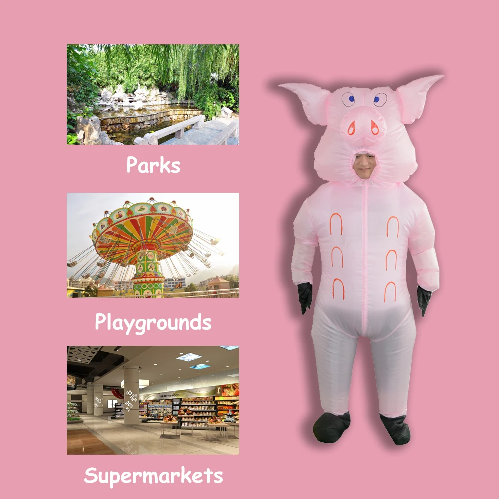 

Pink Pig Inflatable clothes Cute Funny Pig Inflatable Costume Cosplay Playground Outdoor Air Fan Operated Blow Up Clothing Props