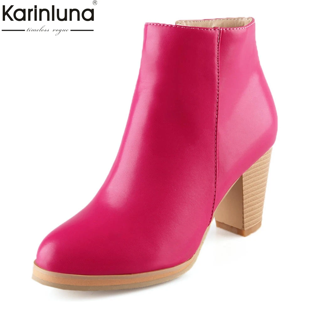 

KarinLuna 2018 large size 33-43 hoof high heels add fur boots woman shoes zip up wholesale elegant shoes woman Ankle Boots