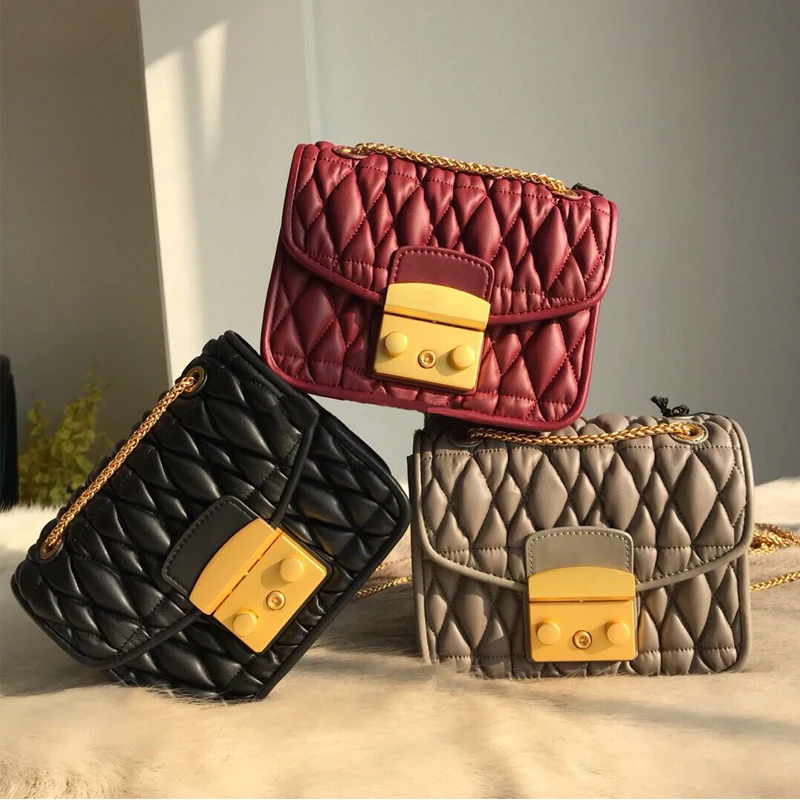 

17cm designer bag lady messenger bag Lingge real sheepskin really famous designer bag luxury brand handbag