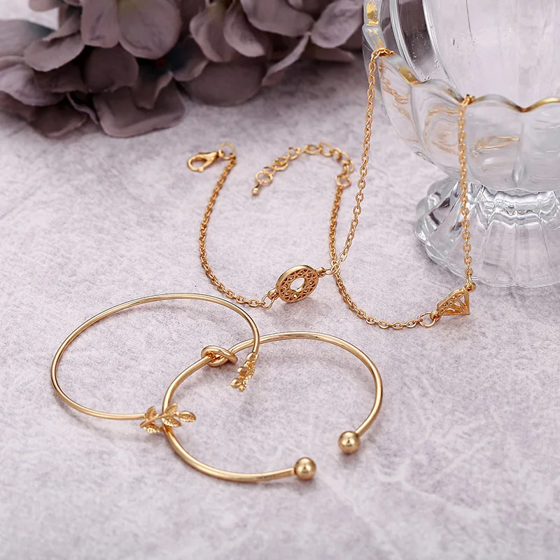 Metal Bracelet Boho Gold Cuff bracelets Set For Women Leaves Knot Charm Delicate Chains Party Wedding Jewelry Accessories