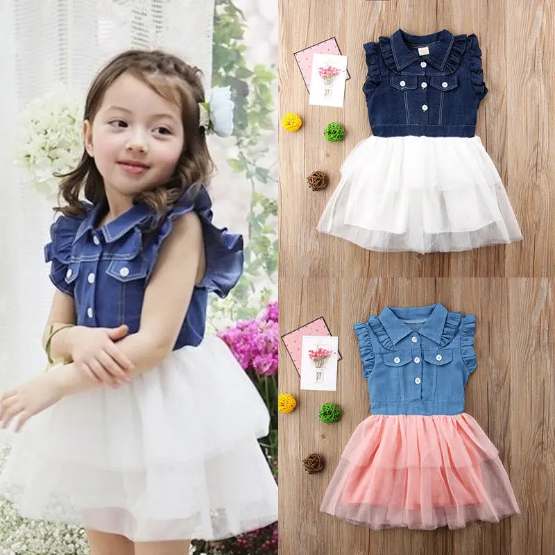 Toddler Girls Denim Tulle Dressin Dresses from Mother & Kids on