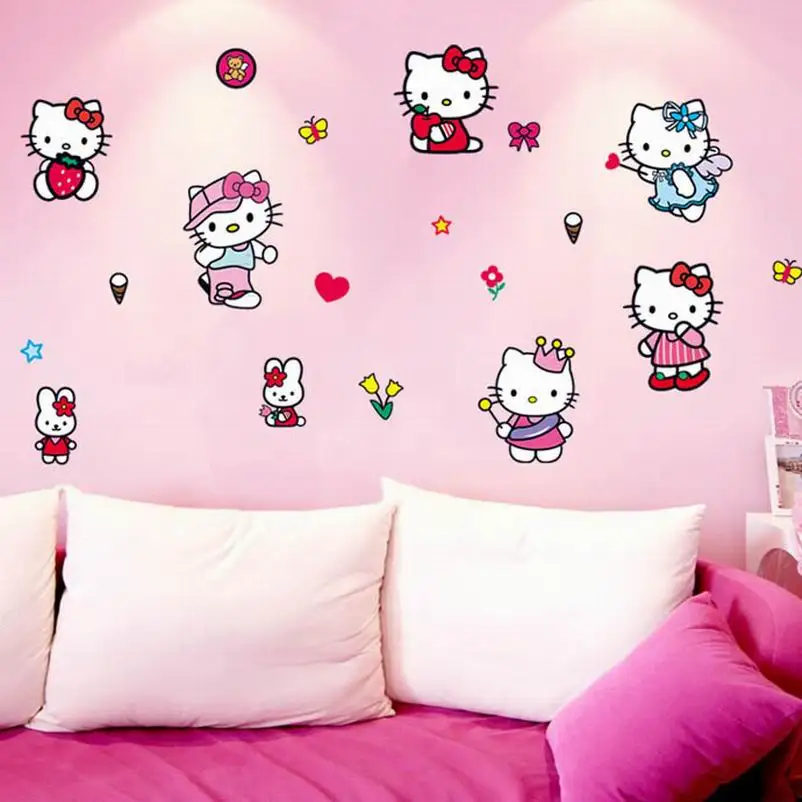 Милый котенок hello kitty, Виниловый Съемный Декор для дома, украшение для детской комнаты, детская комната для маленьких девочек, DIY настенная наклейка, наклейка TF452