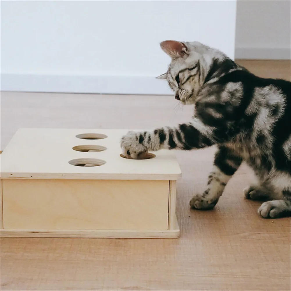 Игрушка для охоты на кошек, Чейз, мышь, твердый деревянный интерактивный лабиринт, для питомца, хит, хомяк с 3/5 отверстиями, мышь, отверстие, укус, кошачья мята, забавная игрушка