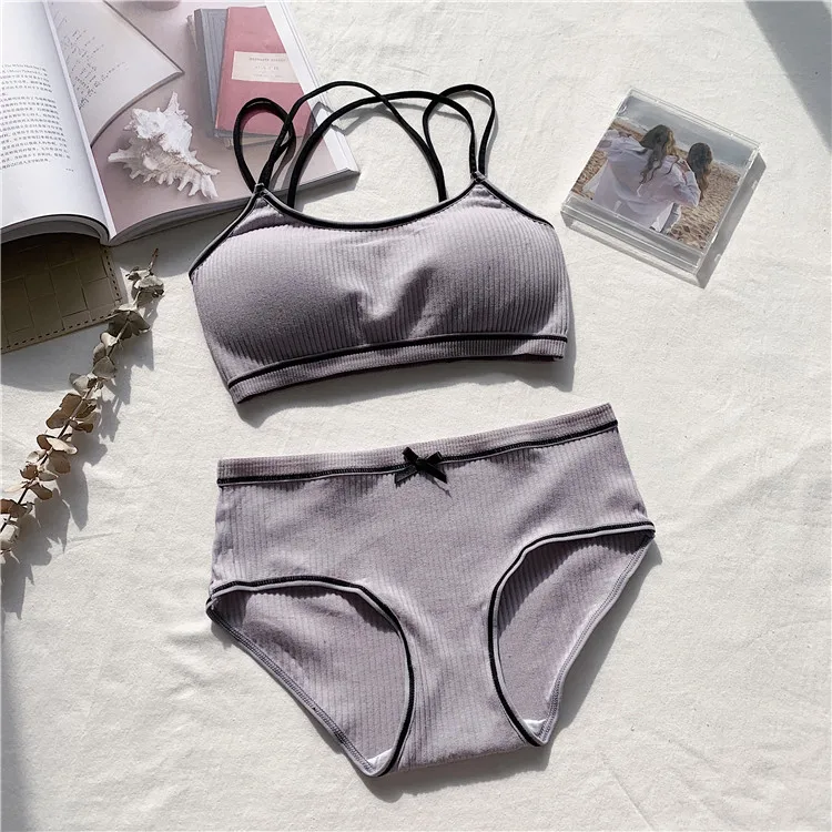Japanese Lingerie Set Cotton Thin Screw Thread Push Up Bra Set Beauty Back Women Bra Panties Set Comfort Underwear panty sets