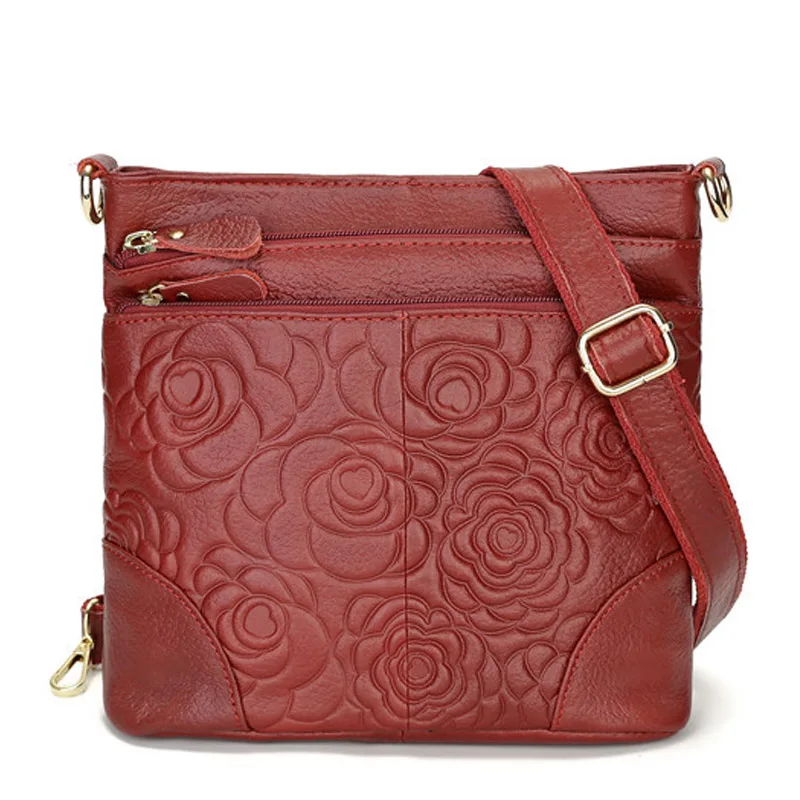 Роскошная женская сумка на плечо из натуральной кожи с тиснением, Высококачественная прочная кожаная сумка через плечо, модная кожаная сумка с несколькими карманами - Цвет: Красный