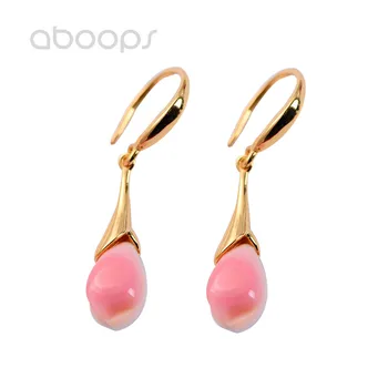

Fashion Gold 925 Sterling Silver Pink Tulip Dangling Earrings for Women Girls Free Shipping