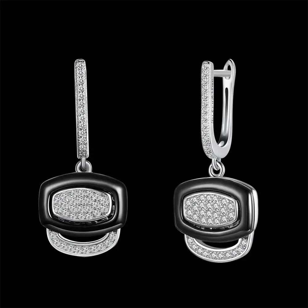 

SILVERHOO Real S925 Sterling Silver Earrings Black White Ceramic Clean Zircon Earrings Elegant Sterling Silver Earrings