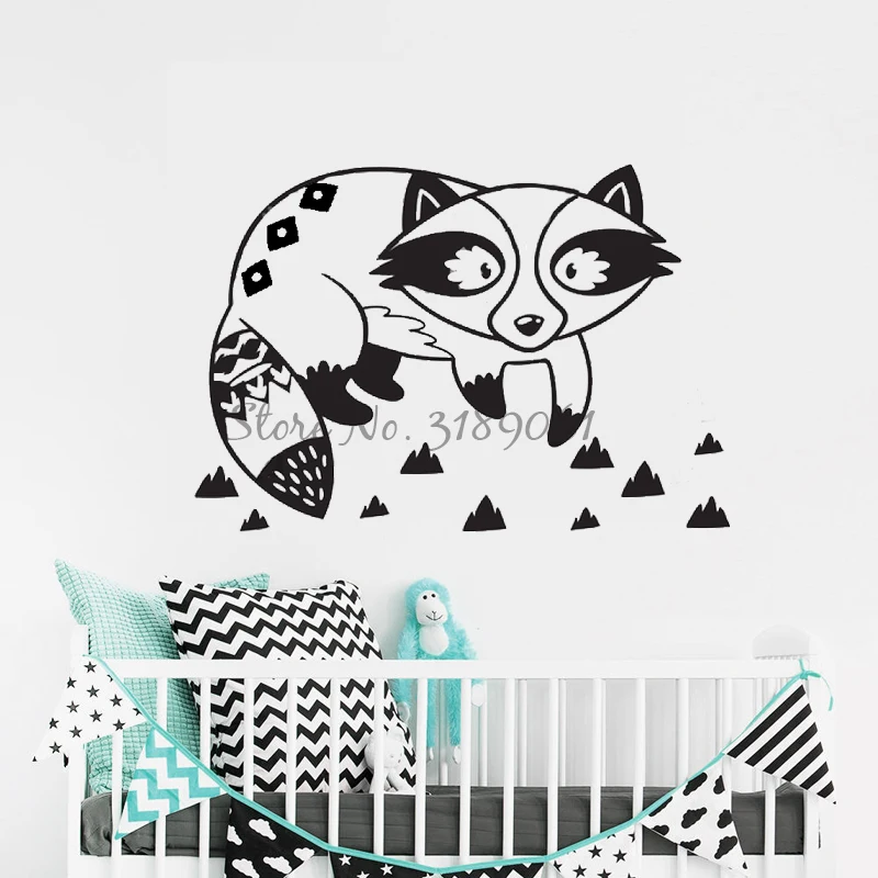 Woodland Raccoon Wall Sticker Forest Animals Element for Nursery