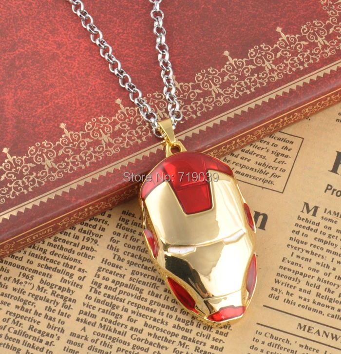 

Freeshipping Marvel Super Hero,20pcs/lot Iron Man 3 Mask necklace Metal Pendant c.