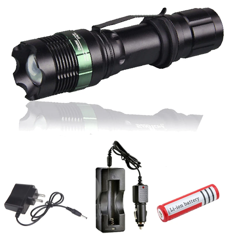 

5 mode Zoomable Cree XML T6 LED Flashlight Tactical Waterproof LED linterna +18650 rechargeable battery +EU/US AC/Car Charger