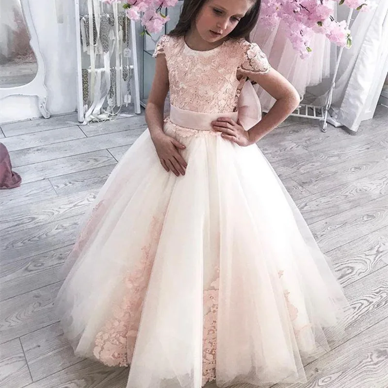

Stylish Flower Girl Dresses Sleeveless Lace Applique For Wedding Tulle Fashion Kids Pageant First Holy Communion Dresses