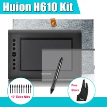 Huion H610 профессиональная графика рисование цифровой планшет комплект + Parblo два Finger перчатки 10 дополнительные пера + защитная пленка + чехол