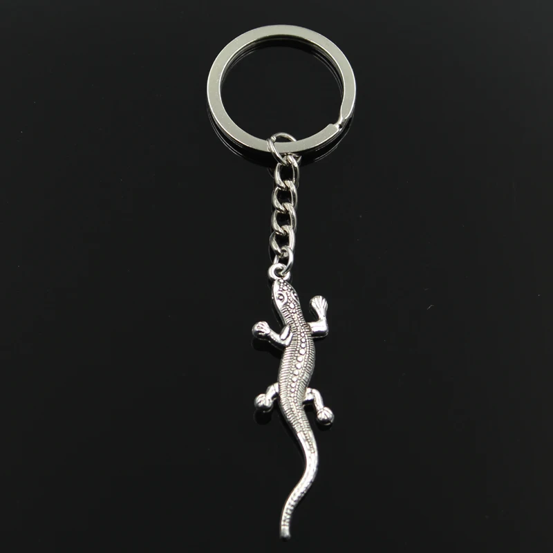 

Fashion 30mm Key Ring Metal Key Chain Keychain Jewelry Antique Silver Bronze Plated lizard gecko 56x15mm Pendant