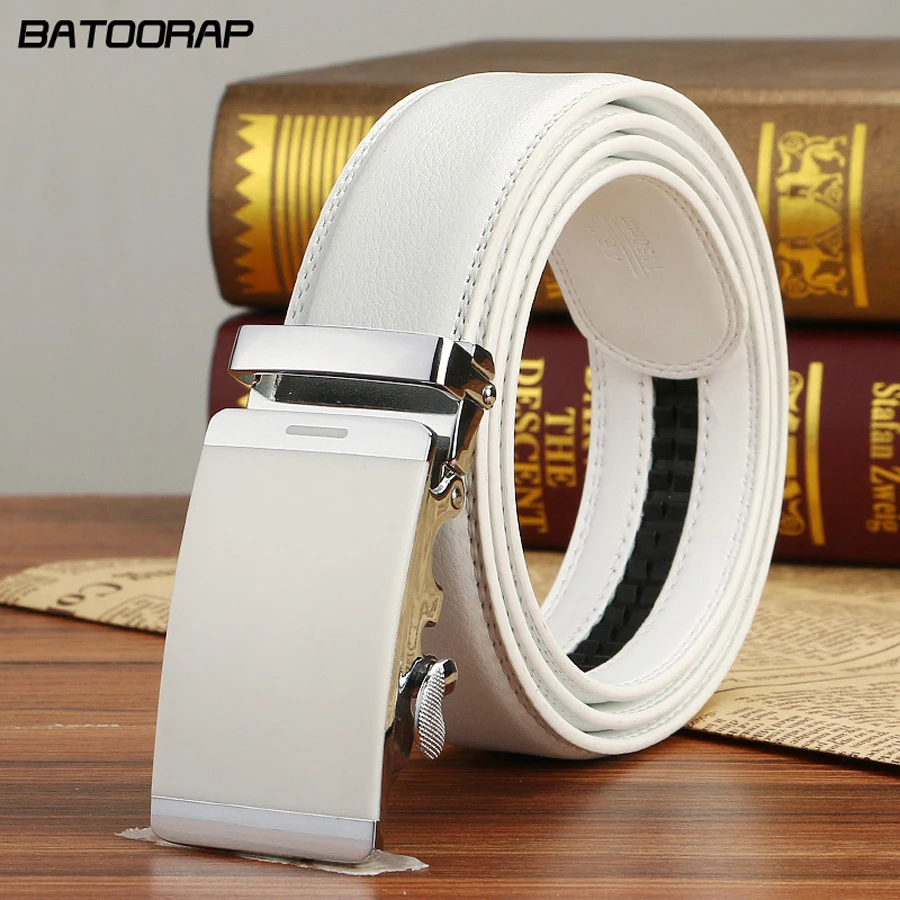 

[BATOORAP] 2016 Fashion Mens Automatic Buckle Belts Men White Solid Luxury High quality luxury design Cowskin belt men