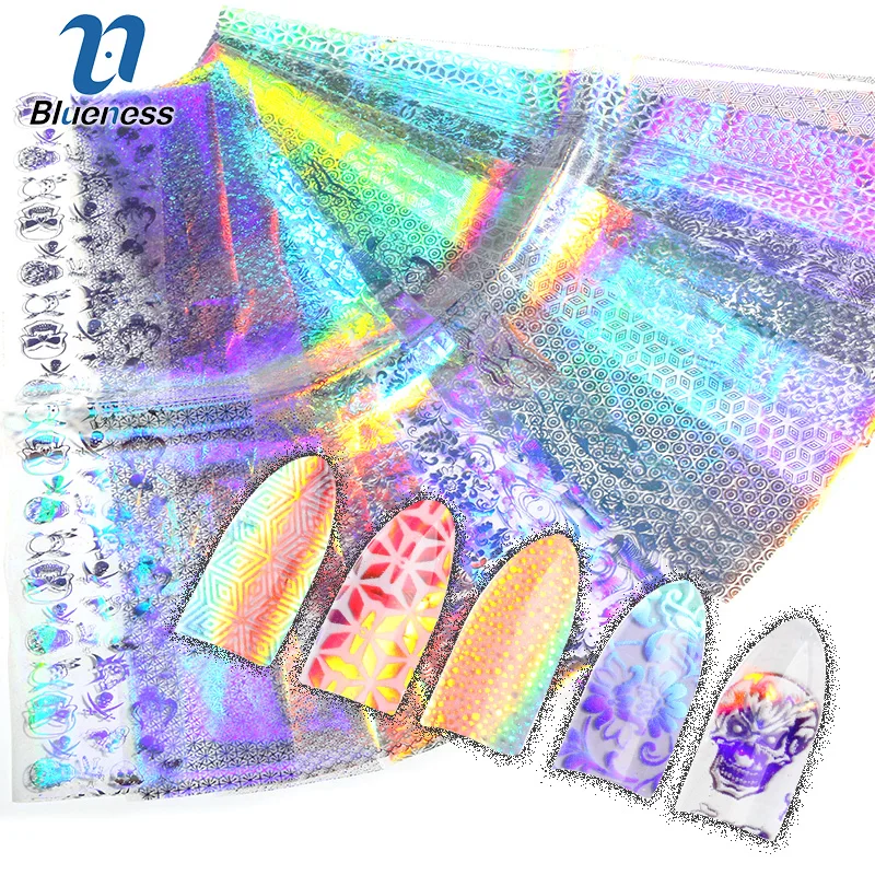 

Blueness 16Rolls 4*20cm Colorful Laser Design Nails Art Transfer Foil Stickers On Manicure DIY Decorations Supplies Decals JH539