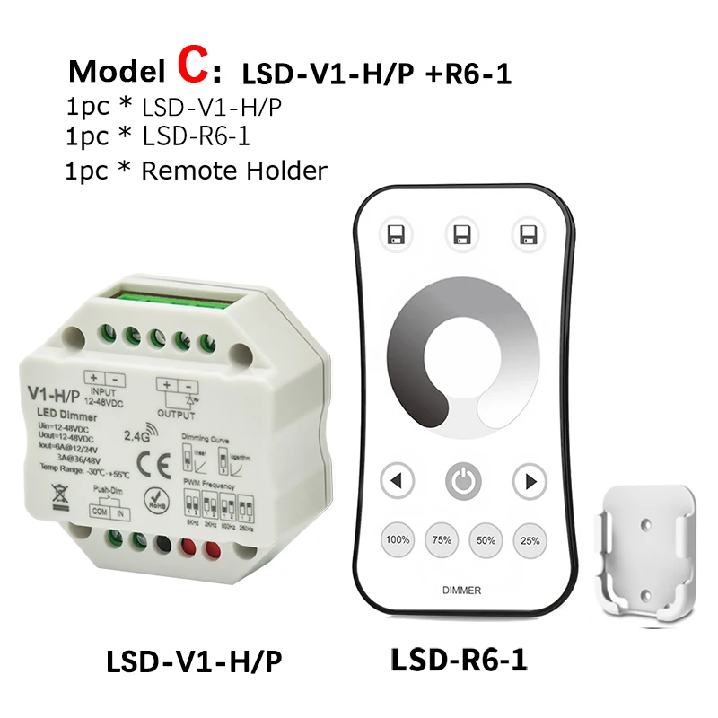 Светодиодный диммер 12V 24V 48V 6A/3A PWM Беспроводной с регулируемой частотой 2,4G RF светодиодный диммер переключатель ВКЛ/ВЫКЛ для одного Цвет Светодиодные ленты светильник - Цвет: Model C