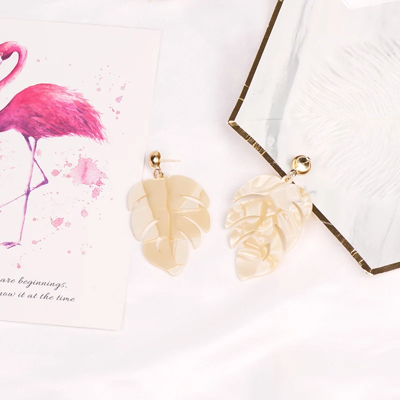 Vintage Long Resin Leaf Earrings for Women 2019 Big Metal Acrylic Dangle Drop Earings for Girls Fashion Summer Jewelry Brincos (3)
