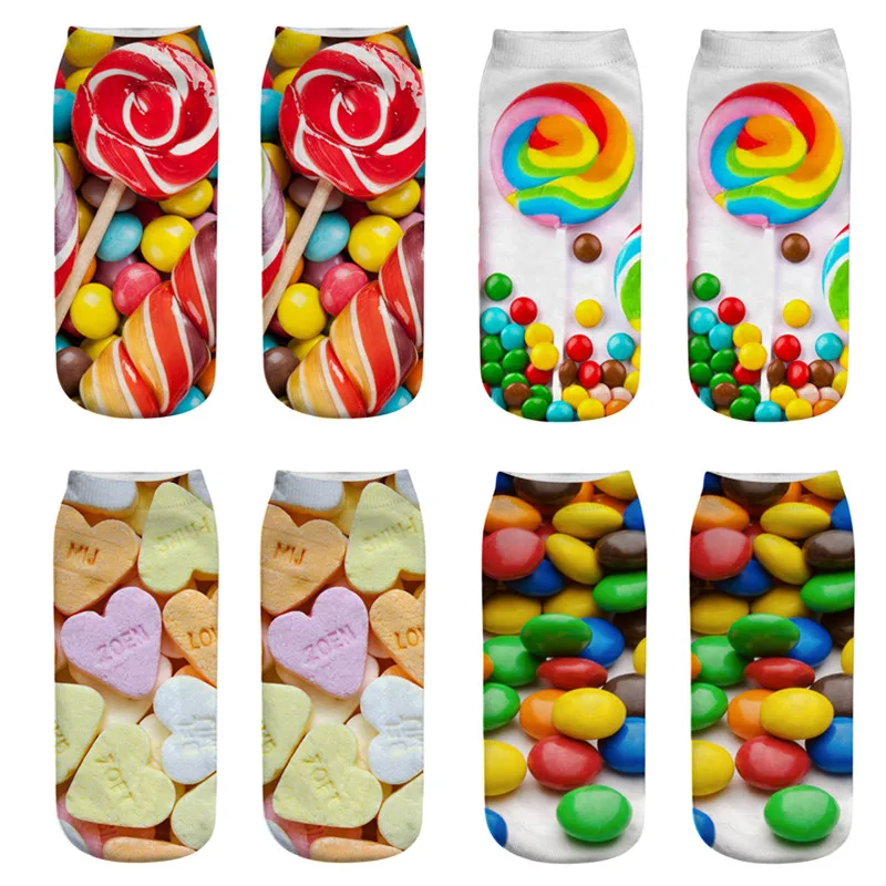 

Kawaii Sweets Socks 2019 New Brand 3D Printing Women Socks Fashion Female Grils Cute Lollipop Low Ankle Short Socks Meias Funny
