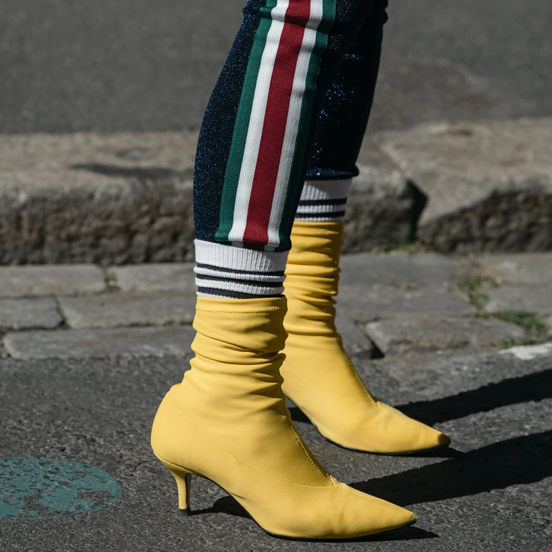 low heel pointed sock boots