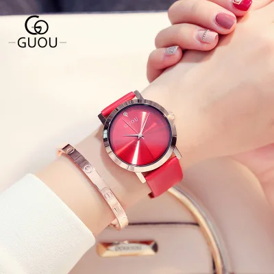

New Luxury Brand GUOU Fashion Quartz Women Watches bayan saatleri Genuine Leather Watch Simple Women Wristwatch reloj mujer
