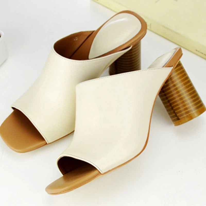 

2019 summer women mules all genuine leather 7 cm high heels women spring high heels slippers outdoor