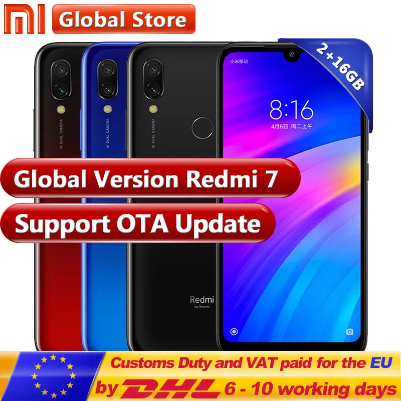 

Global version Xiaomi Redmi 7 2GB RAM 16GB ROM Mobile phone 4000mAh Snapdragon 632 Phone Octa Core 6.26'' Full screen 12MP