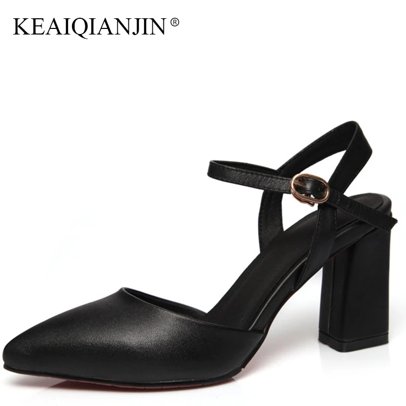 

KEAIQIANJIN Woman Genuine Leather Gladiator Sandals Fashion Black High Heeled Shoes Sexy Plus Size 33 Summer Beach Sandals 2018