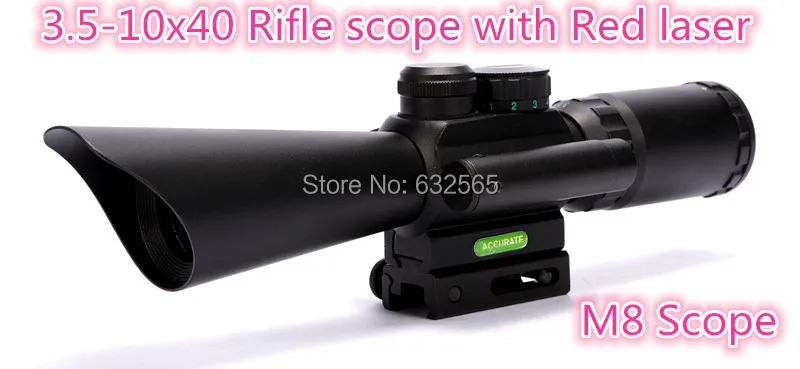 

Free shipping M8 Riflescope 3.5-10x40 Shooting Rifle Scope Sniper Optical Scopes With Red Laser Light