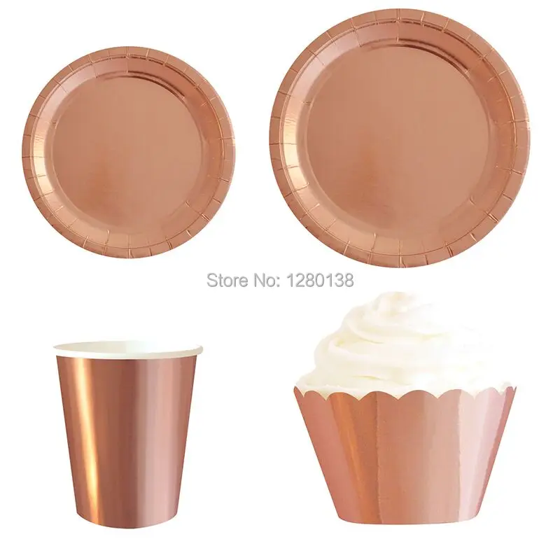 Rose Gold Foil Disposable Paper Plates Cups Cupcake