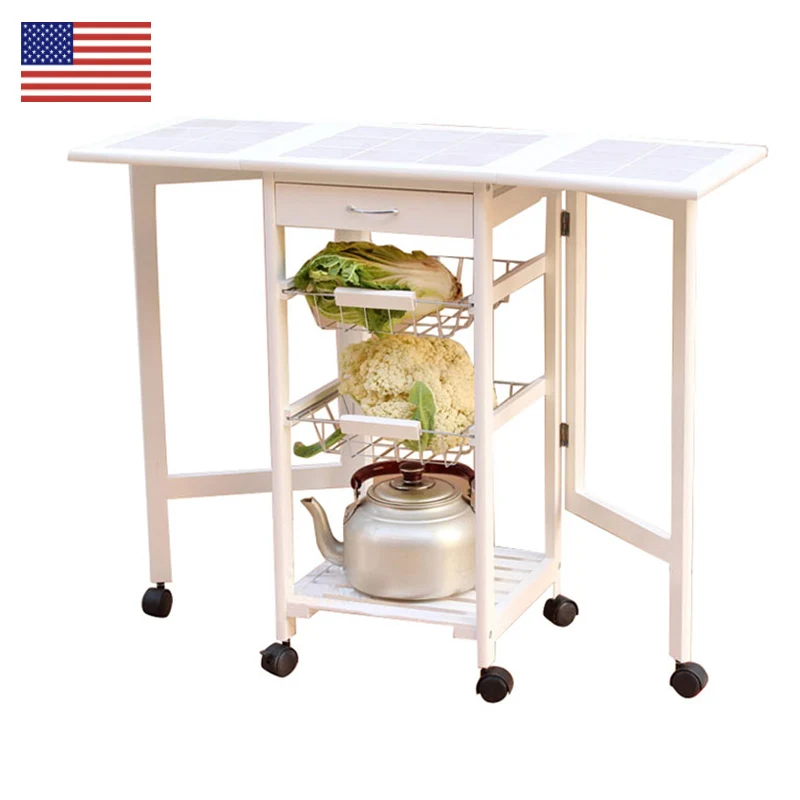 

Kitchen Islands Portable Folding Kitchen Rolling Tile Top Drop Leaf Storage Trolley Cart Kitchen furniture Trolleys