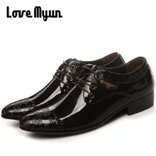 Мужские модные свадебные туфли с острым носком туфли мужские лакированные кожаные туфли обувь в деловом стиле обувь на плоской подошве на шнурках размеры 38–44 AB-12