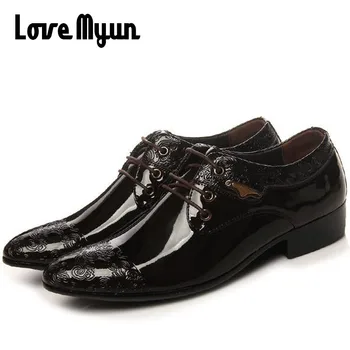 

Mens fashion wedding shoes Pointed toe dress shoes mens patent leather shoes business shoes lace up flats size 38-44 AB-12