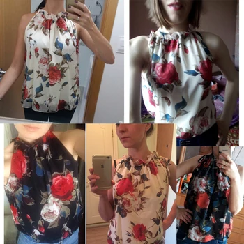 Floral Chiffon Summer Women s Tunic Blouse Sleeveless Ruffles Collar White Shirt Female OL Blusas