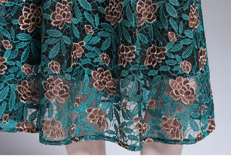 Vintage Embroidery Flowers Lace Runway Dress New Summer Women Hollow Out Elegant Long Midi Party Dress