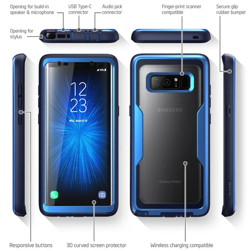 For Samsung Galaxy Note 8 Case i-Blason Magma Heavy Duty Shock Reduction Bumper Cover with Built-in Screen Protector& Belt Clip