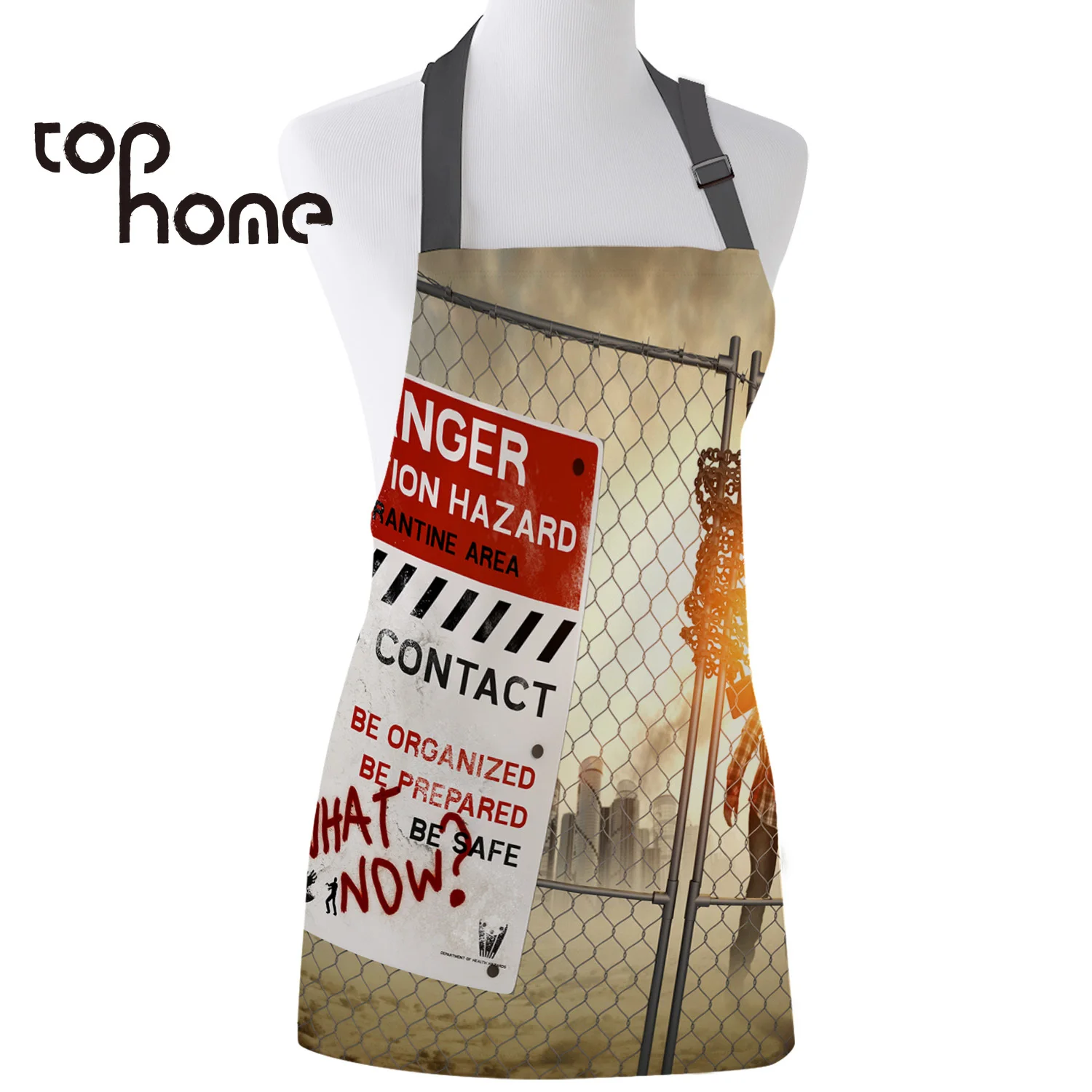 Tophome Kitchen Apron Grid Warning Sign Printed Adjustable Sleeveless