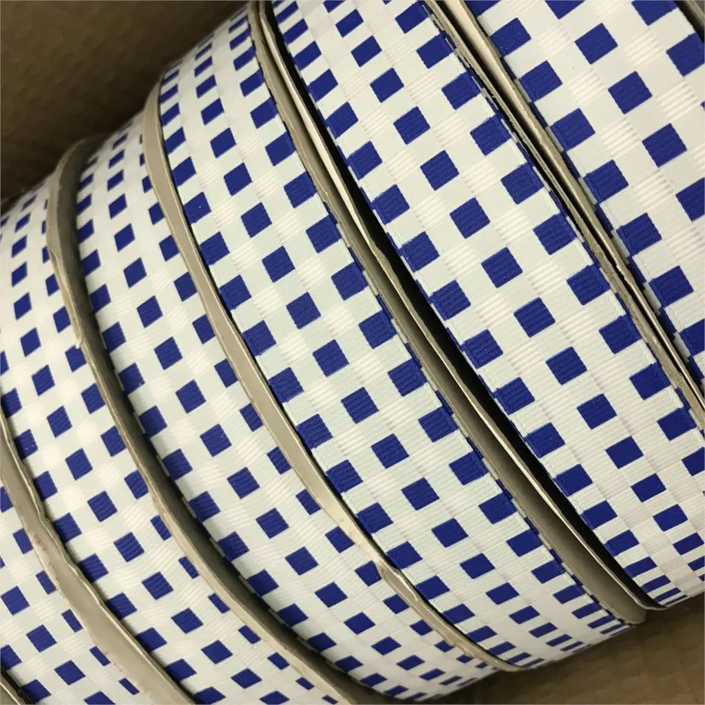 Crazy Discount 1" 25mm Blue white Checked Printed Grosgrain Ribbon for