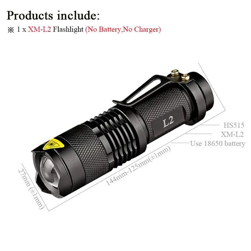 Мини CREE XM L2 светодиодный светильник-вспышка, фонарь с зумом, светильник-вспышка, перезаряжаемый XML T6, светильник-вспышка, 3800 люмен, аккумулятор 18650 - Испускаемый цвет: DHS515A1