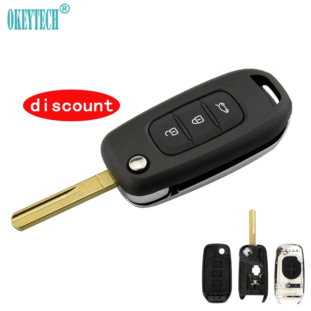 

OkeyTech 3 button Replacement New Remote Key Shell Case Fob with key For Renault Duster Trafic Clio 4 Master 3 Logan Dokker