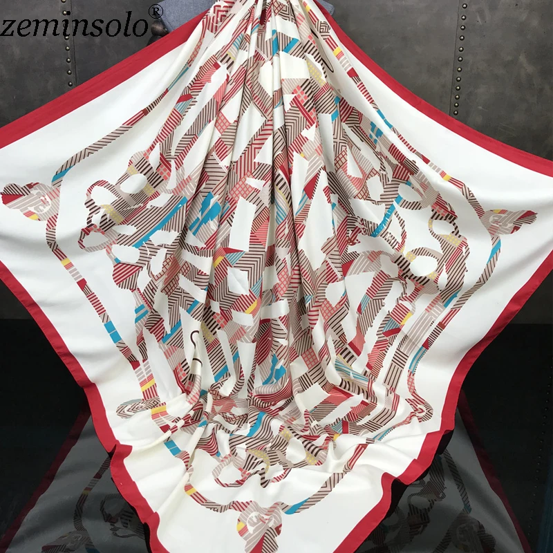 New Design Women Twill Silk Scarf 130*130cm Square Satin Scarves for Women Hair Printed Silk Hijab Scarf Bandana Shawls Stoles