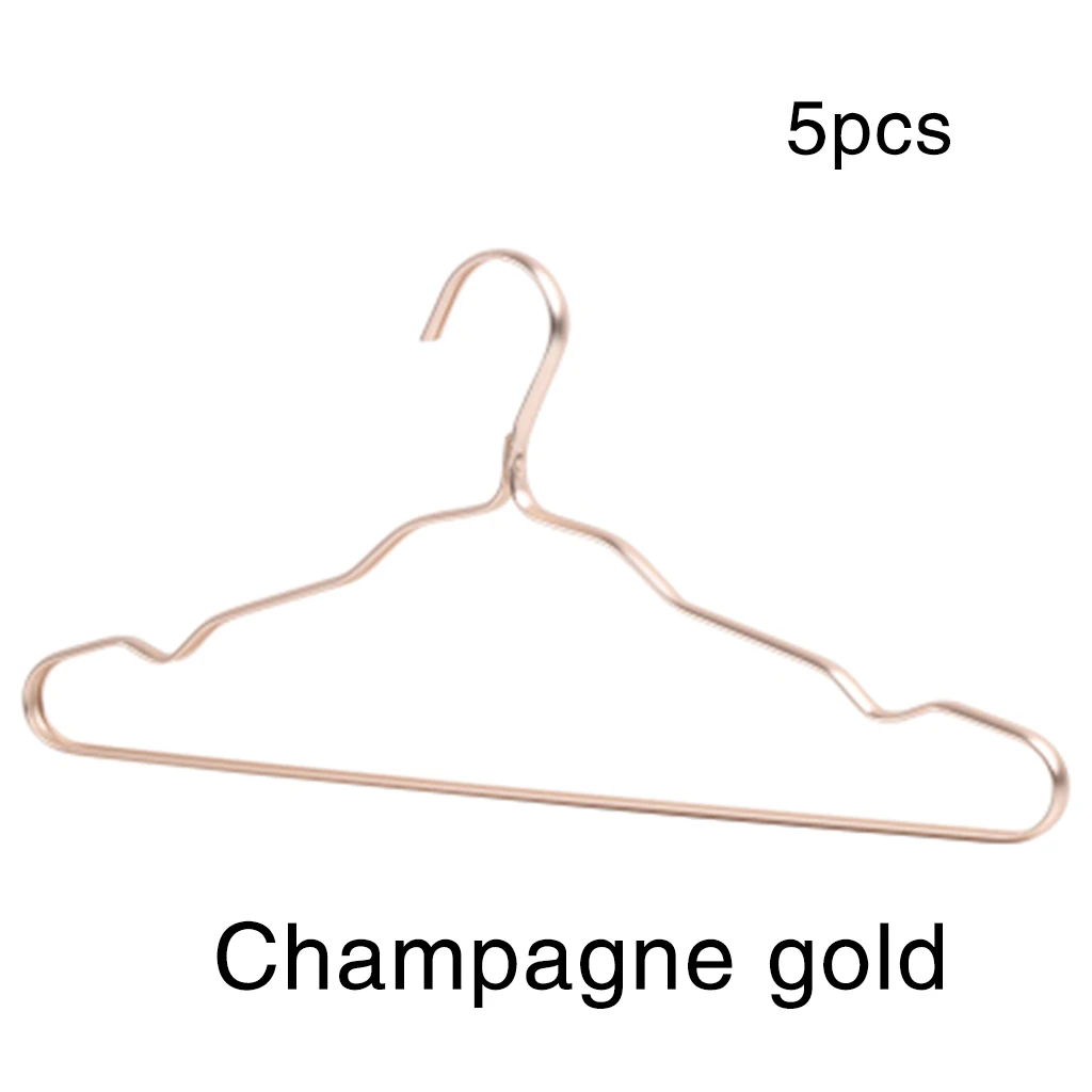 5 Pcs Non-Slip Clothing Hangers New Thicker Aluminum Alloy Drying Racks Home Seamless Anti-Rust Hanger Windproof Clothes Rack - Цвет: Champagne gold