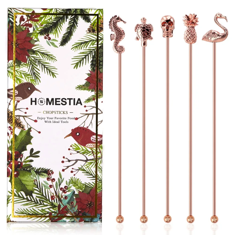 Swizzle Sticks 5pcs Pack Drink Stirrers Copper Plated Cocktail Mixing