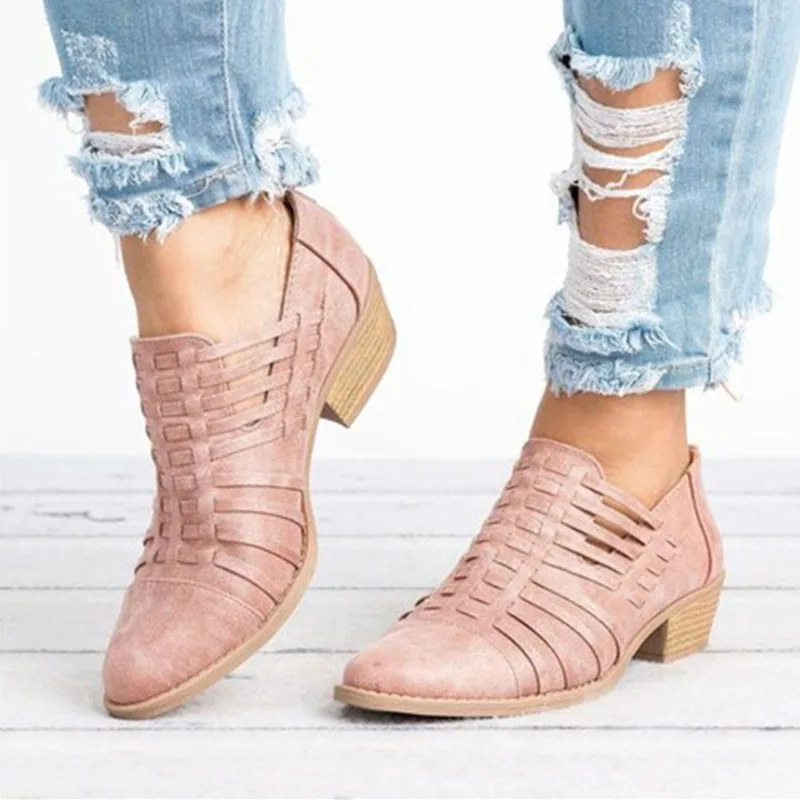 

VTOTA Women Shoes Retro High Heel Pinted Toe Ankle Boots Female Block Mid Heels Casual Botas Mujer Booties Feminina Plus Size 43