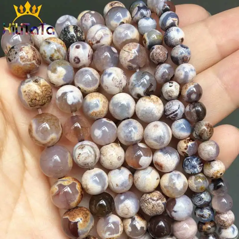 

Brown Fire Dragon Veins Agates Onyx Round Loose Spacer Beads For Jewelry Making 6/8/10 mm DIY Bracelet Necklace 15" /Strand