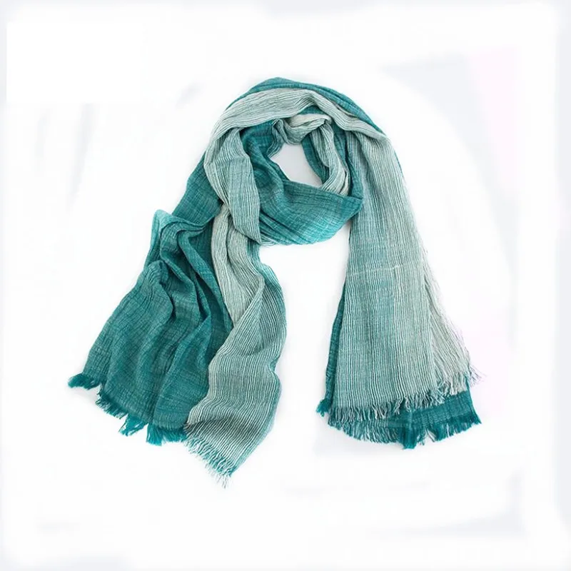 Womens Cotton Scarf with Tassel Linen Crinkle Striped Soft Neck Scarf