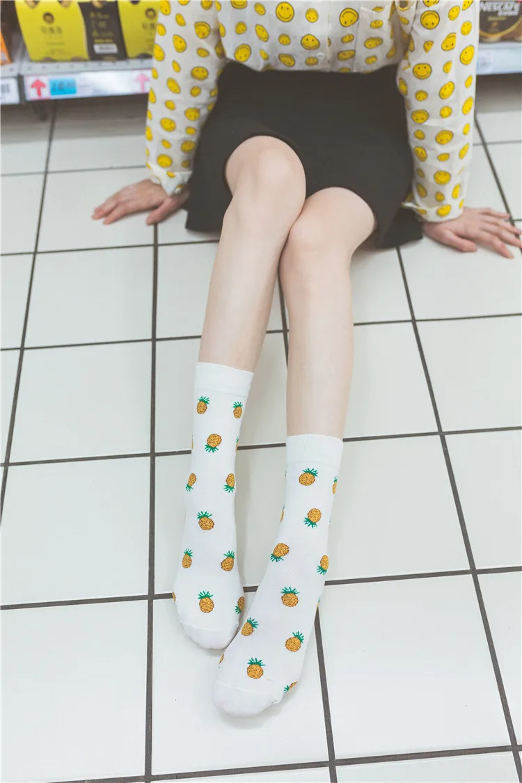PEONFLY/Новинка года; женские носки; сезон осень-зима; забавные носки в Корейском стиле с принтом «яйцо» и «ананас»; Sokken; новые удобные носки из хлопка