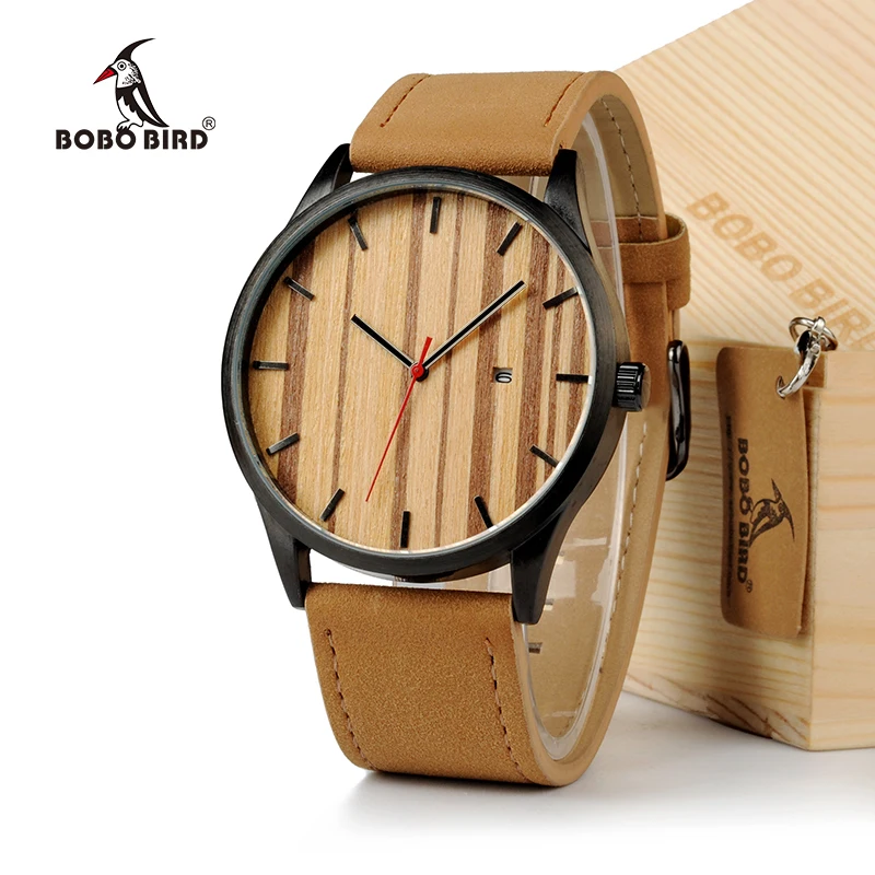 

BOBO BIRD Men Luxury Brand Watches Wood Dial Watch Male relogio Quartz Watch Calendar Stainless Steel Watch