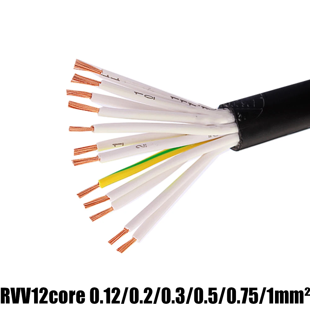 Бескислородный медный провод RVV КАБЕЛЬ 17AWG 18AWG 20AWG 22AWG 24AWG 0,2/0,3/0,5/0,75 мм2 RVV 12 ядер контакты 5 м черно-белая линия